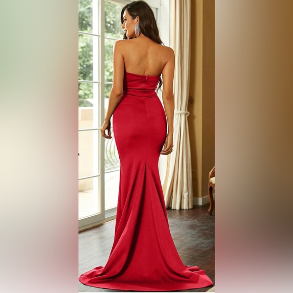 Red strapless formal gown - Picture 2 of 4